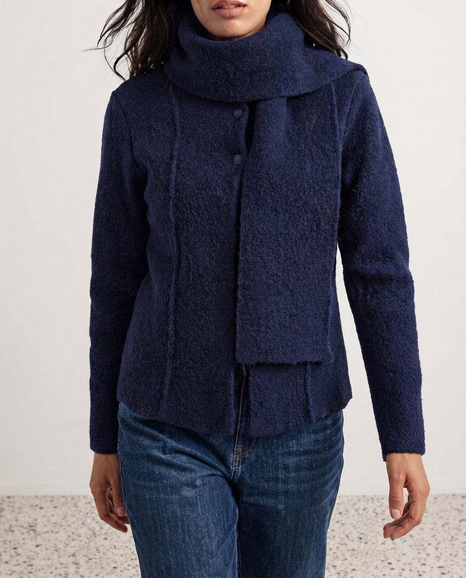 Navy Blue Thick Soft Textured Shawl Knit Cardigan