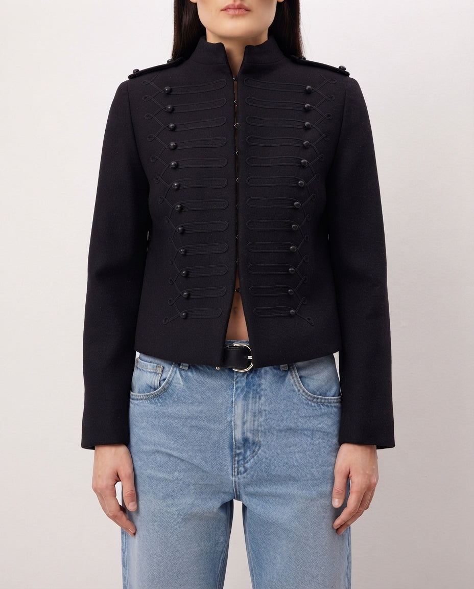 Black Fitted Napoleon Wool Coat