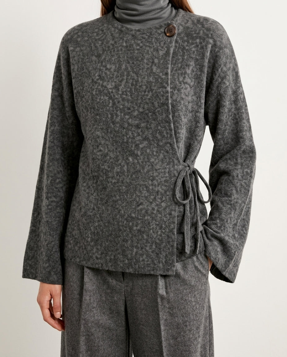 Anthracite Soft Textured Jacket-Look Knit Cardigan
