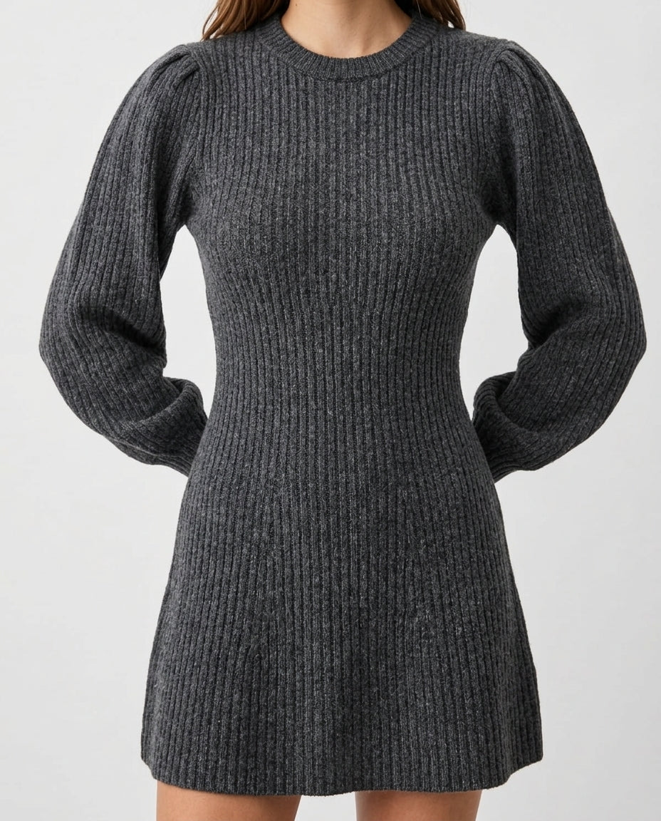 Anthracite A-line Mini Knitted Soft Textured Dress