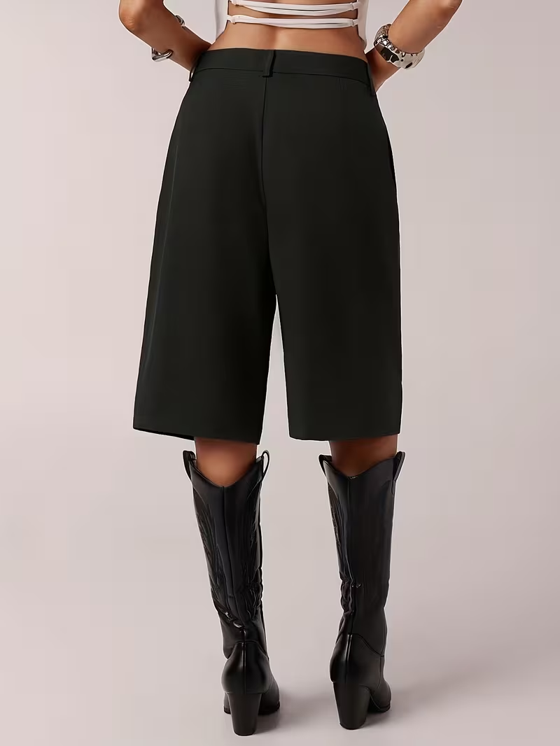 Women'S Elegant Designed Western Casual Trousers, Straight Wide Leg Dress Pants for Commute, Flowing 3/4 Length