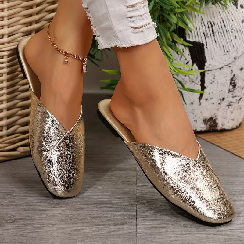 Fashionable Women's Flat Shoes. Golden Home Slippers, Women Shoes