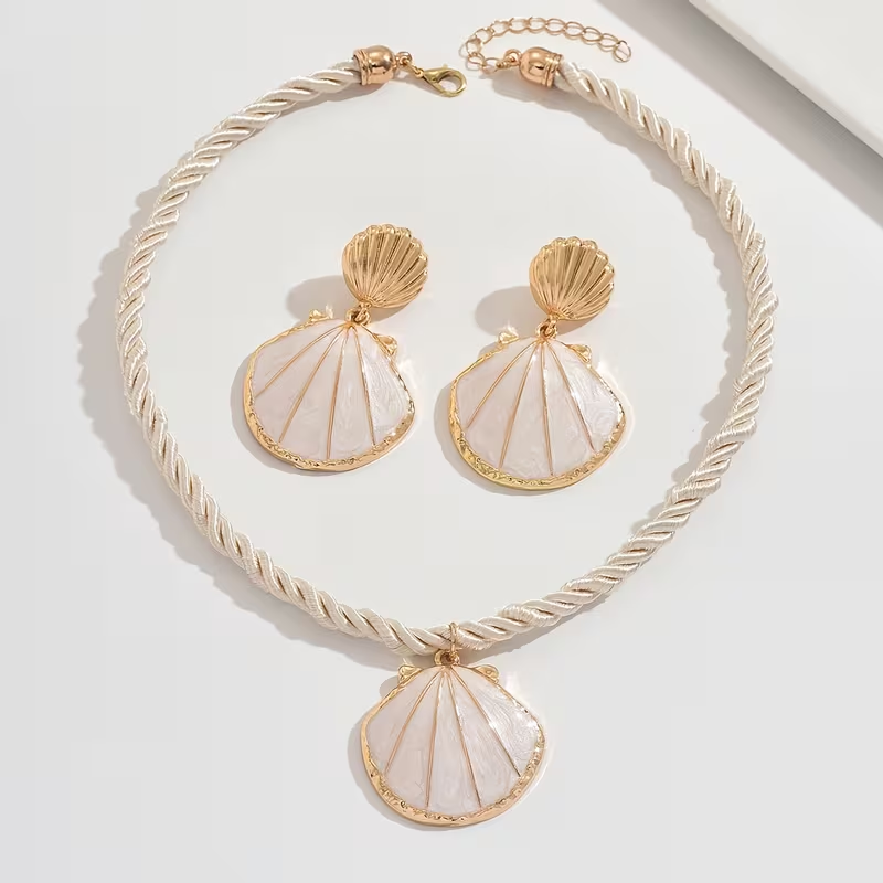 2pcs Set Shell-shaped Necklace and Earrings Set
