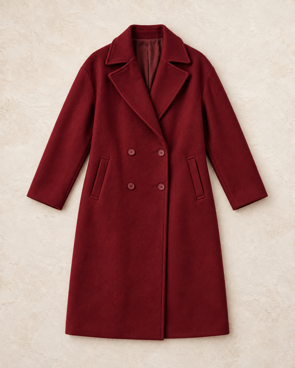 Burgundy Oversize Wide Cut Long Wool Cashmere Coat