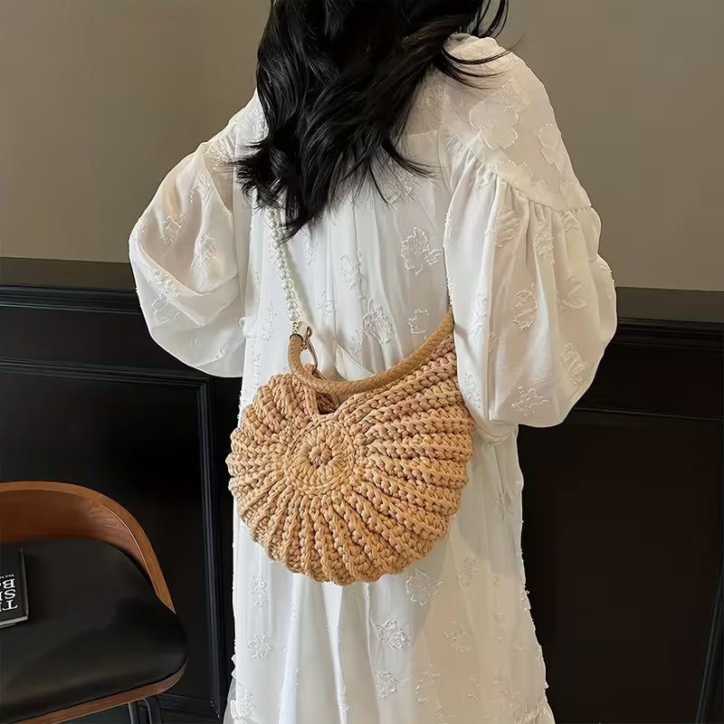 Handwoven Shell Tote Bag with Chain Strap