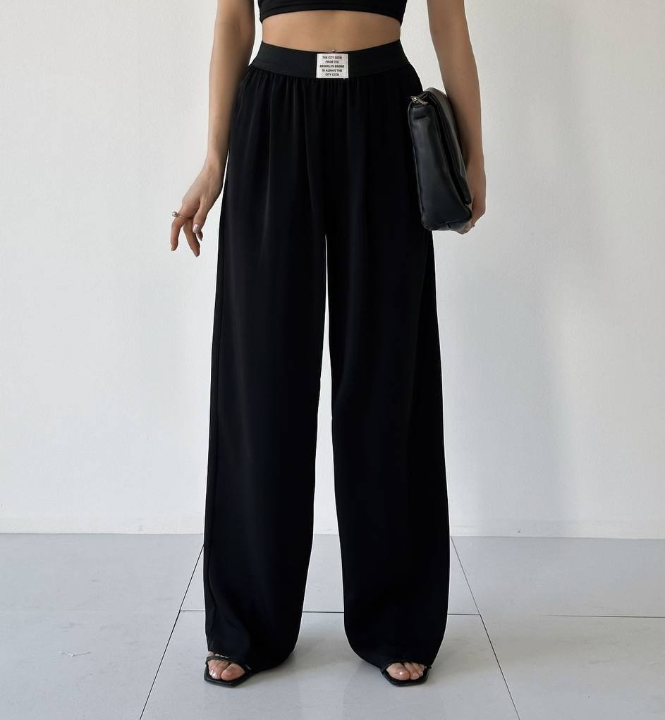 Label Detailed Black Trousers