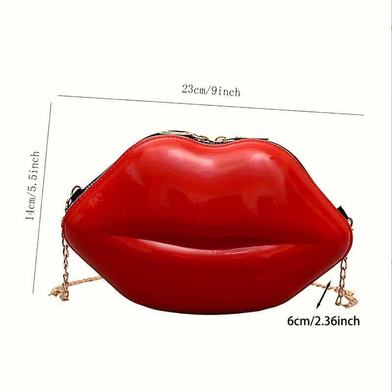 New Korean-style Bright Red Creative Personality Lip-shaped Bag, a Small Glossy Chain-strap Single-shoulder Crossbody Bag for
