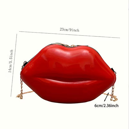 New Korean-style Bright Red Creative Personality Lip-shaped Bag, a Small Glossy Chain-strap Single-shoulder Crossbody Bag for
