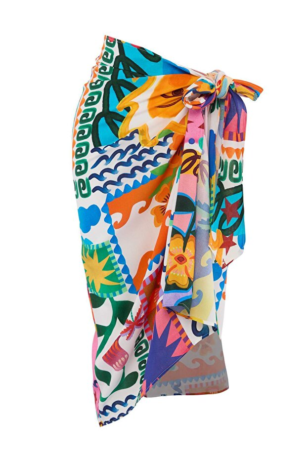 Tropical Patterned Woven Maxi Beach Pareo