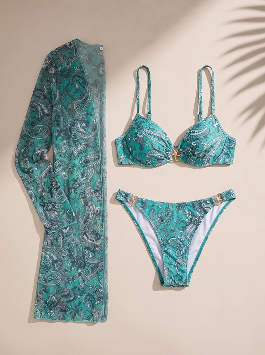 Fashionable Women's Green Printed Bikini Set