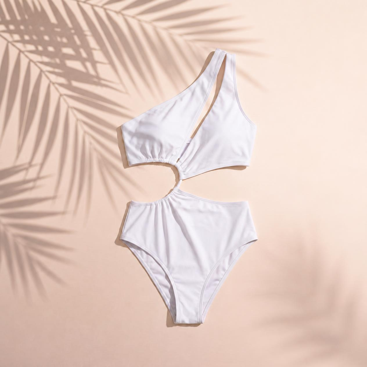 Ecru One Shoulder Cut Out/Windowed Swimsuit