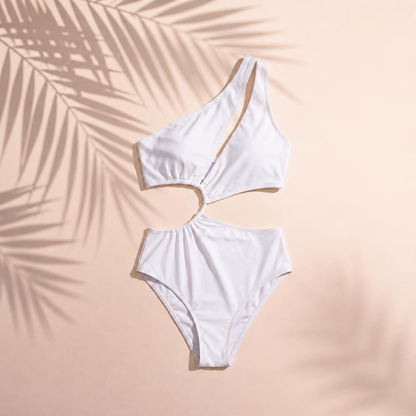 Ecru One Shoulder Cut Out/Windowed Swimsuit