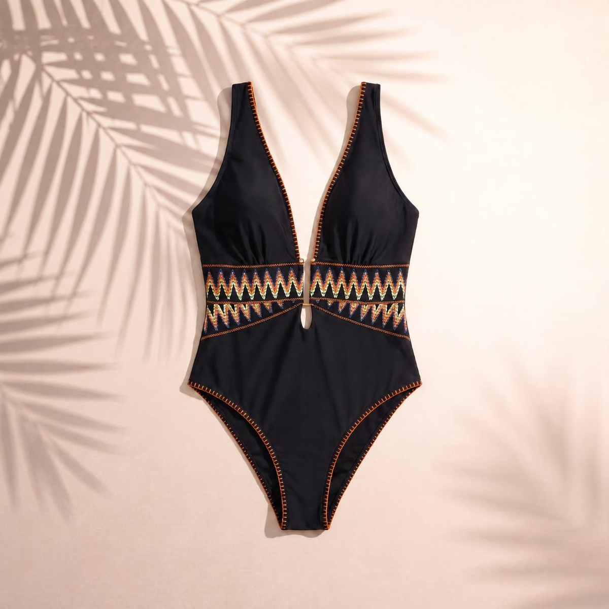 Sexy Hot Style Deep V-Neck 1pc Swimsuit, Push-Up Backless Slim-Fit