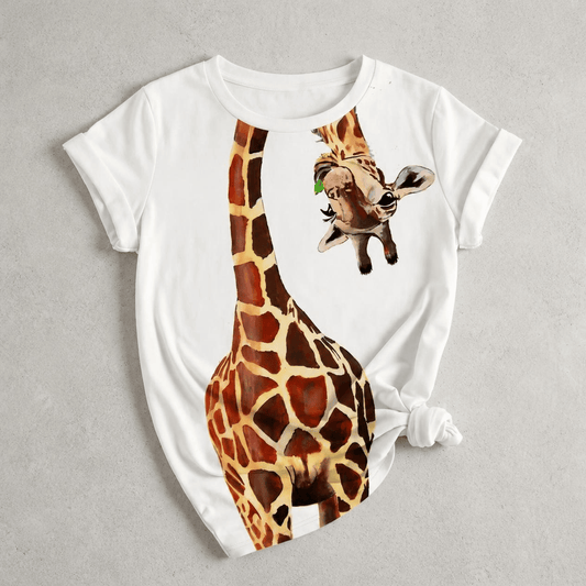 Women's Trendy Giraffe Watercolor Print Short Sleeve T-Shirt,