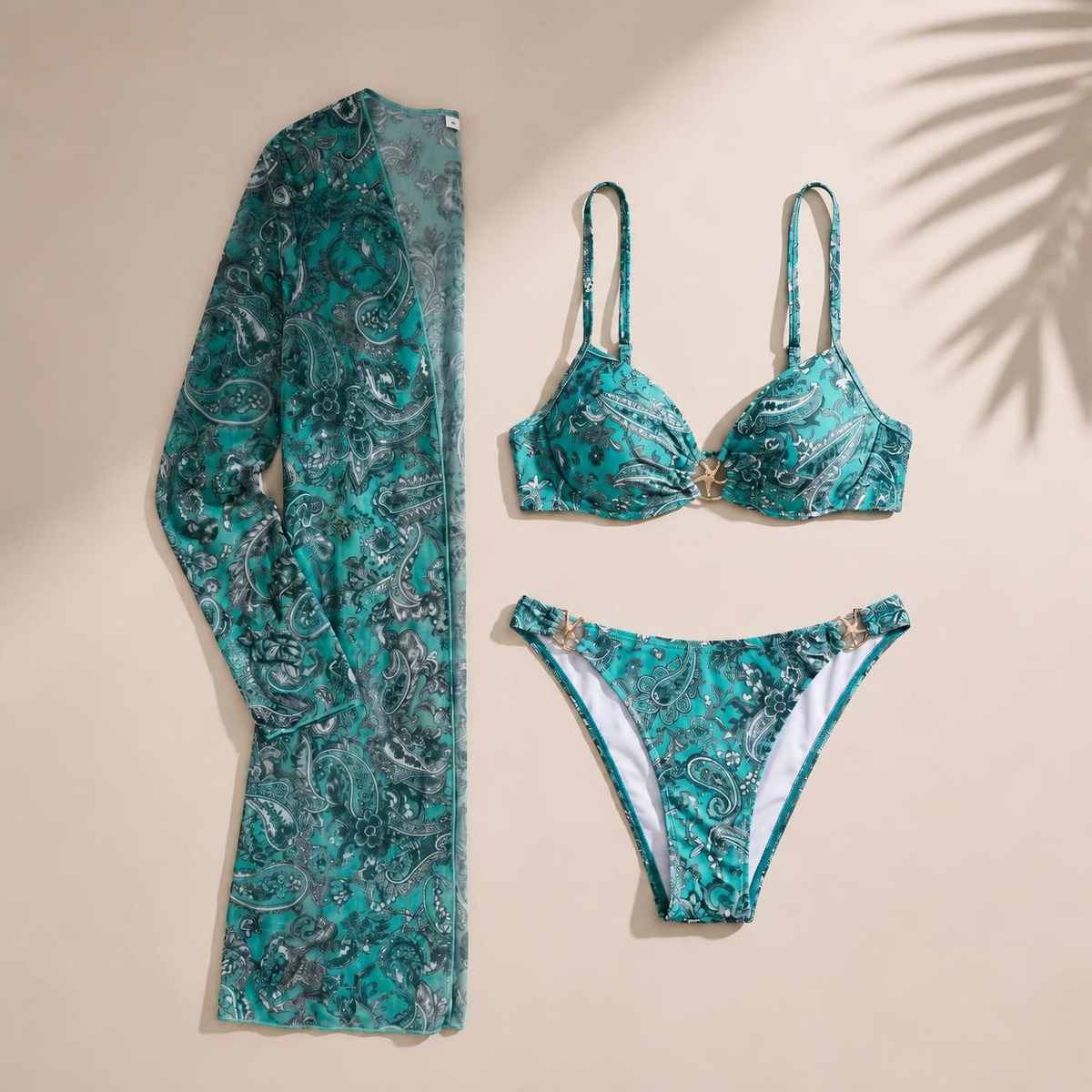 Fashionable Women's Green Printed Bikini Set