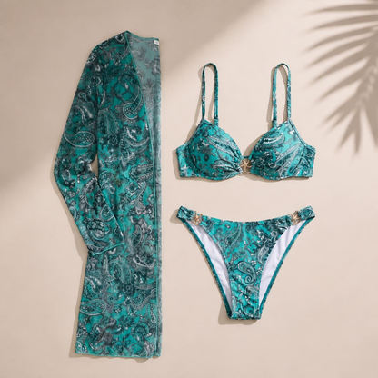 Fashionable Women's Green Printed Bikini Set