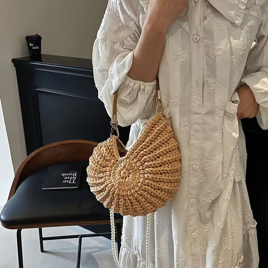 Handwoven Shell Tote Bag with Chain Strap