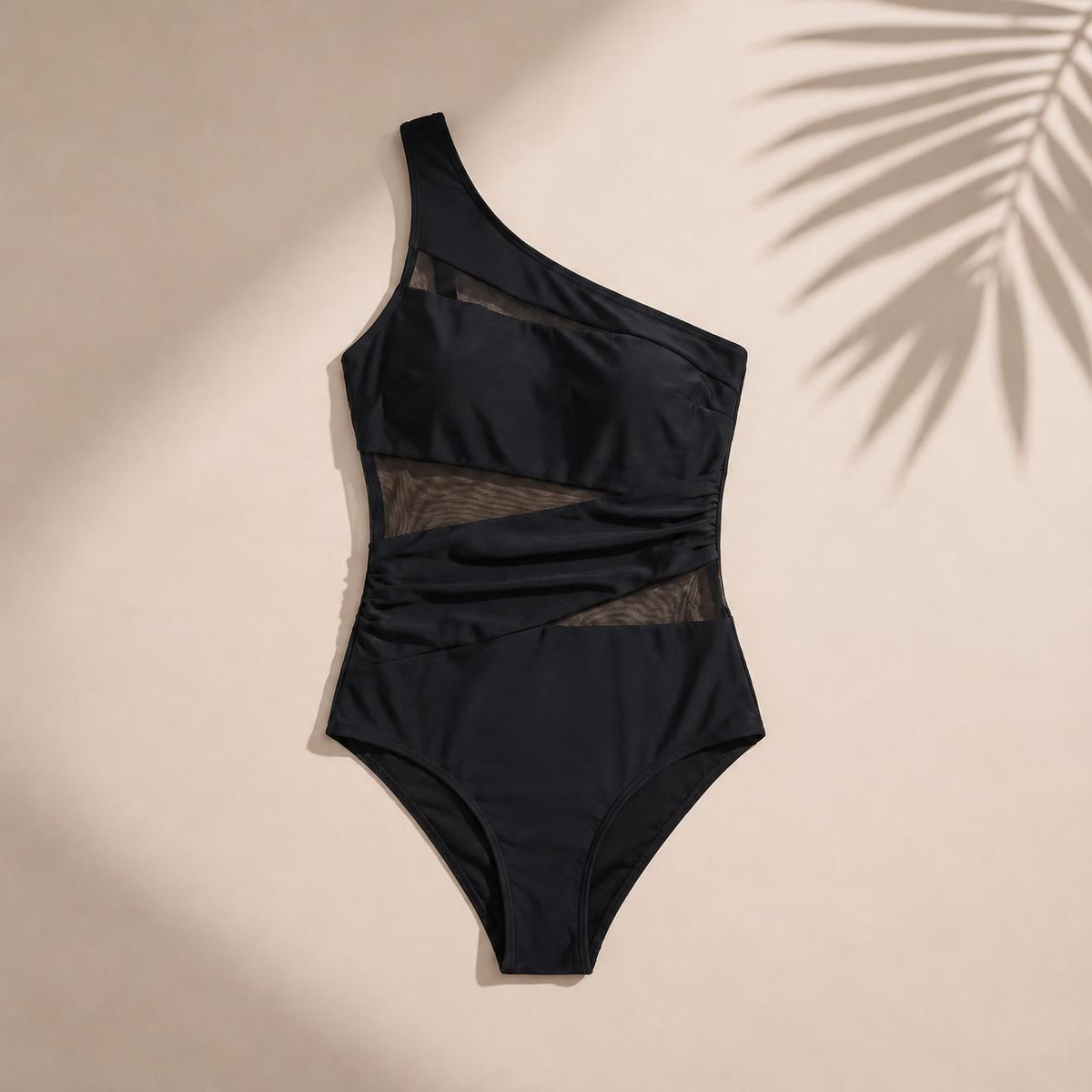 One Shoulder Mesh Patchwork One-piece Swimsuit, Single Shoulder,Elegant Design