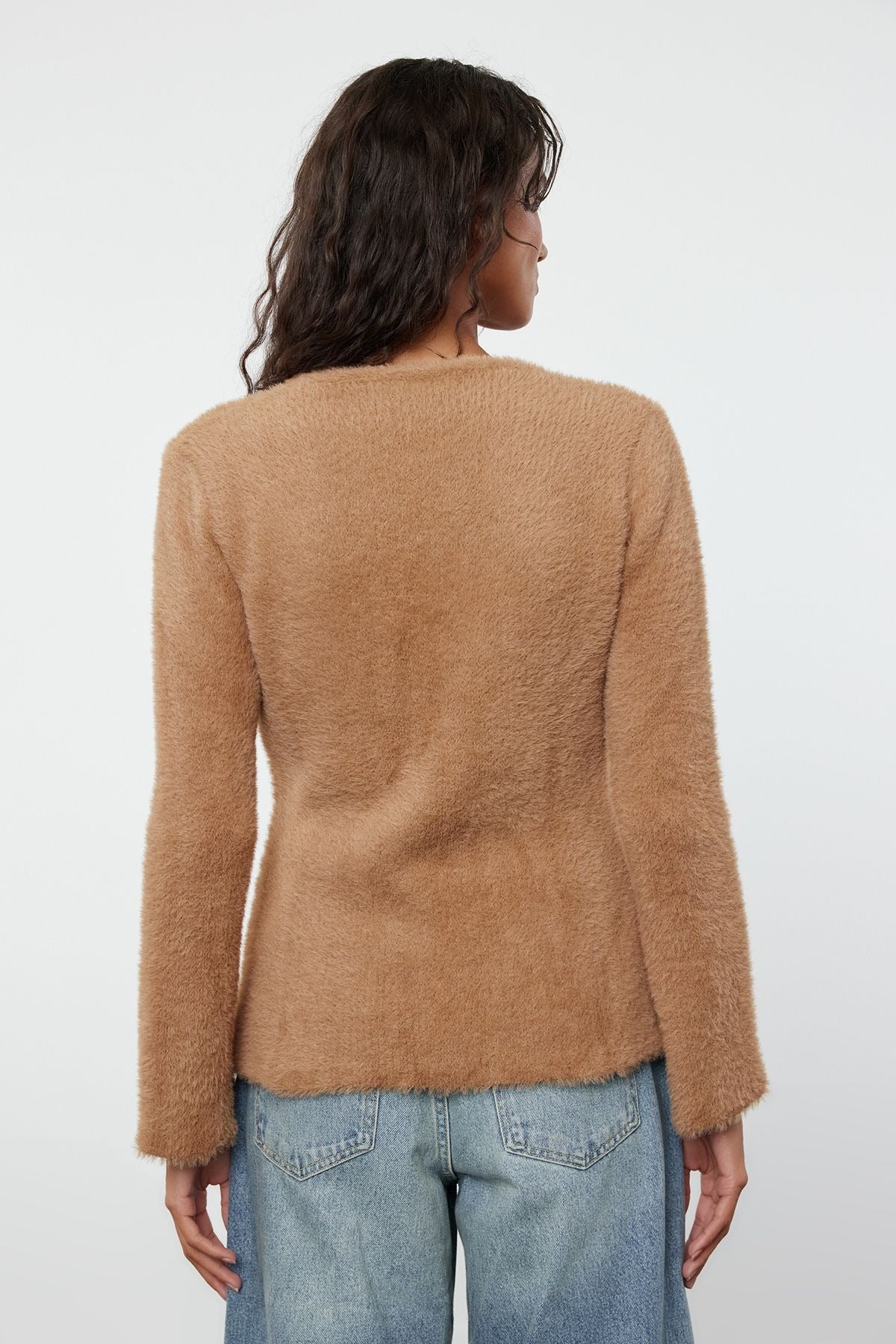 Mink Closure Furry Knitted Cardigan