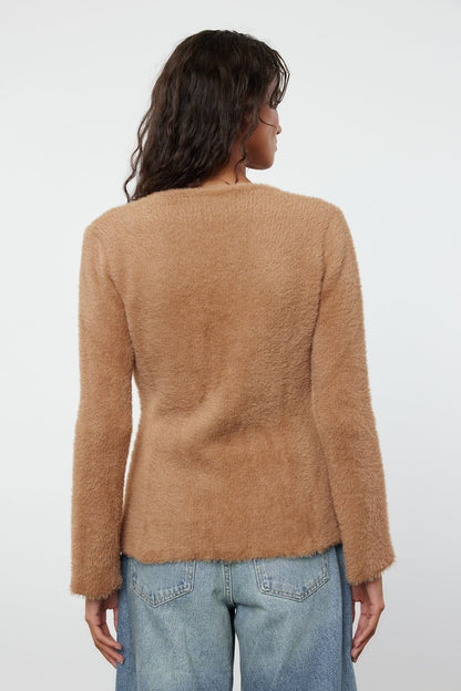 Mink Closure Furry Knitted Cardigan