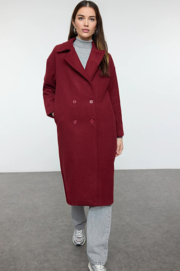 Burgundy Oversize Wide Cut Long Wool Cashmere Coat