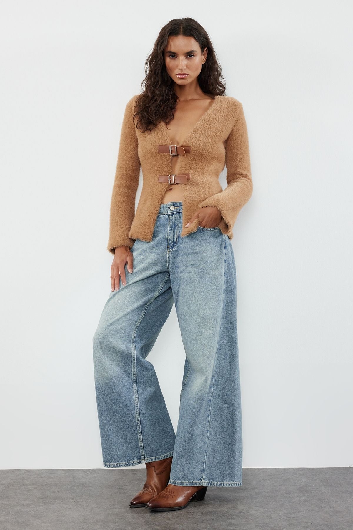 Mink Closure Furry Knitted Cardigan