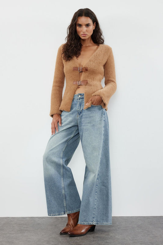 Mink Closure Furry Knitted Cardigan