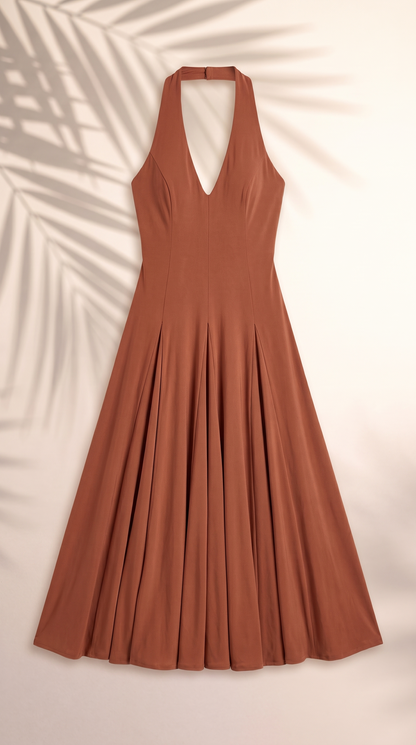 Tile Knit Midi Backless Halter Beach Dress