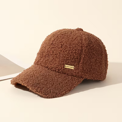 Women's Casual Warm Baseball CapPlush Solid Color Simple Letter Small Metal Logo