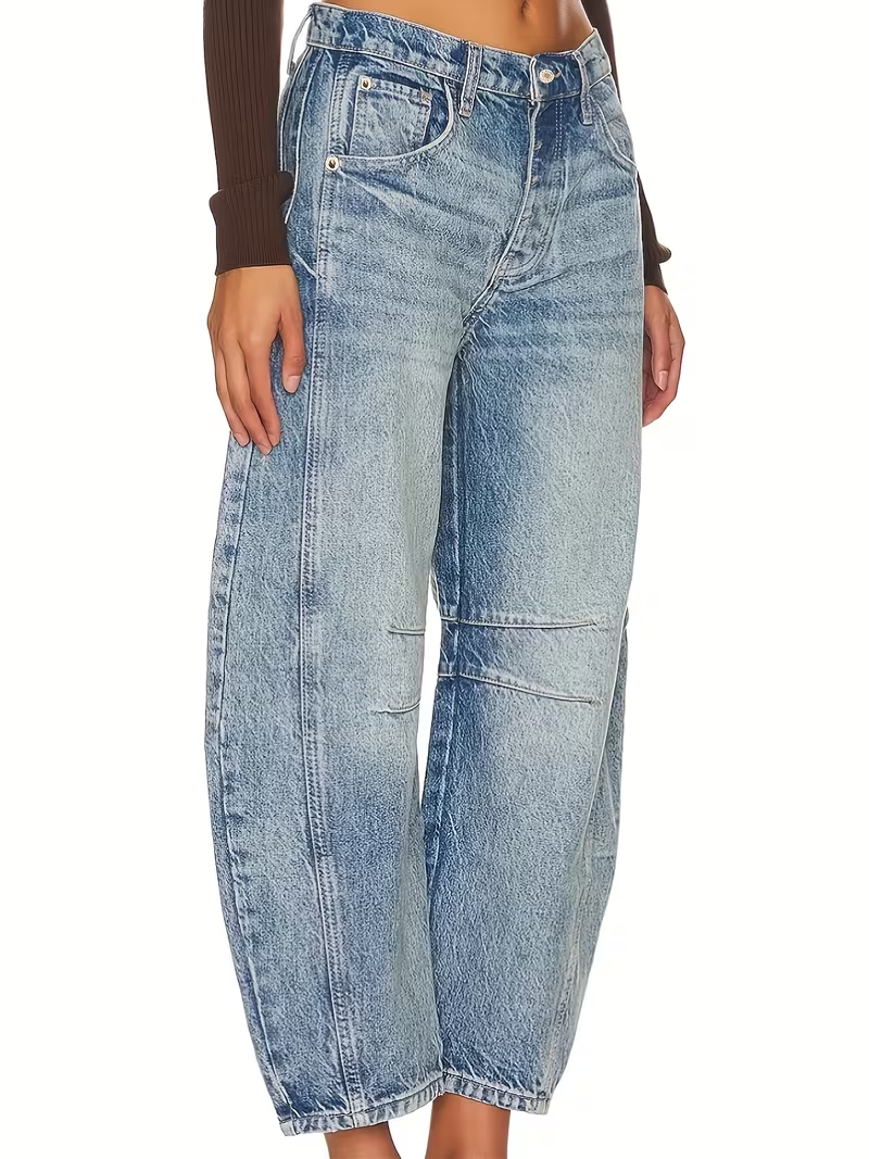 Wide Leg Stretch Contrast Pants Denim Jeans