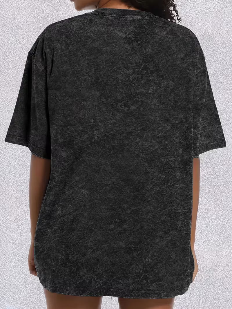 Leopard Junkie Leopard Print Slogan Short-Sleeved Black Gray Distressed Retro Round Neck T-Shirt