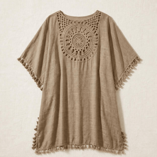 Women'S  Reversible Lace Sleeve Tassel Hem Beach Vacation Cover-Up