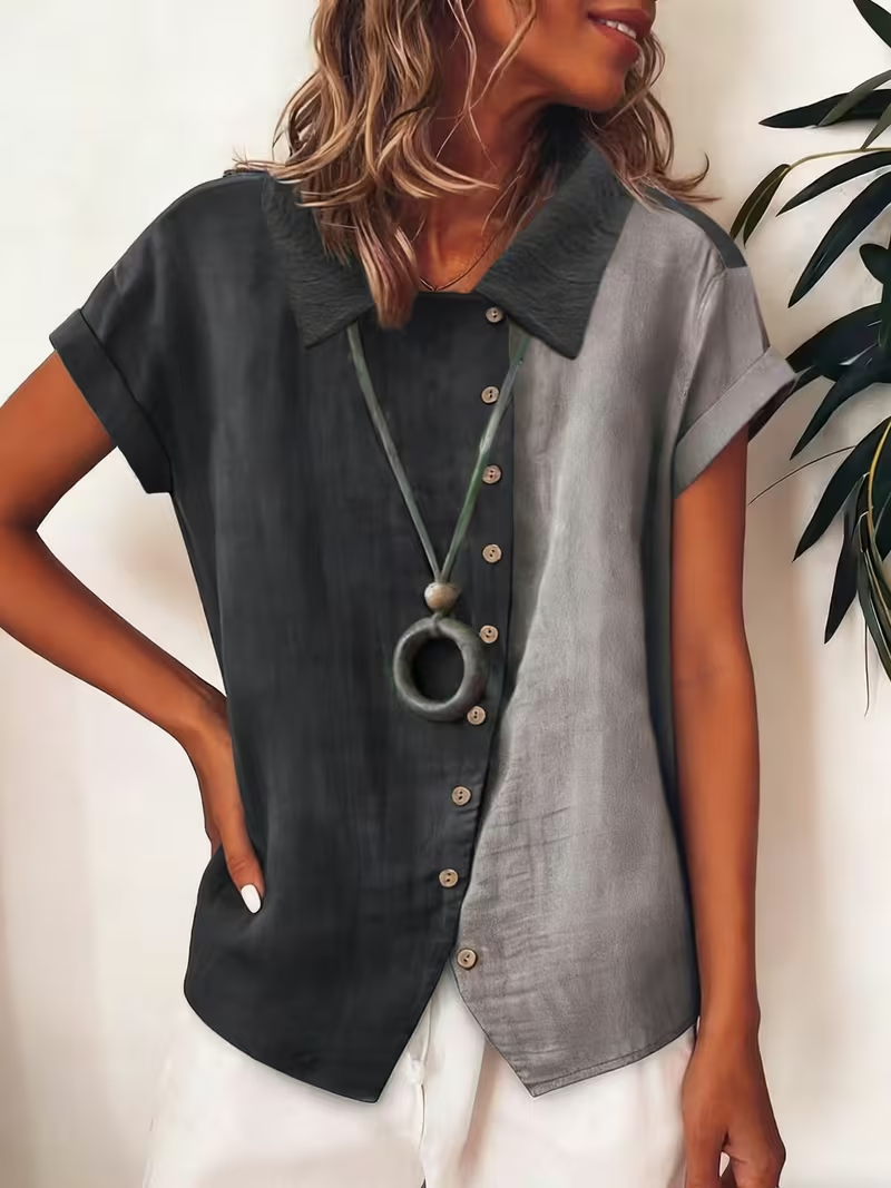 Women'S Casual Vacation Style Contrast Shirt Elegant Top