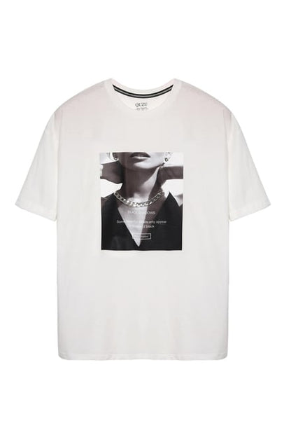 Printed Oversize T-Shirt with Chain Accessory, Ecru