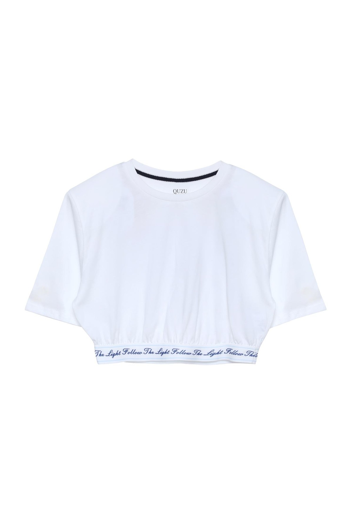 Short-Sleeve T-Shirt with Elastic Waist Detail, Ecru