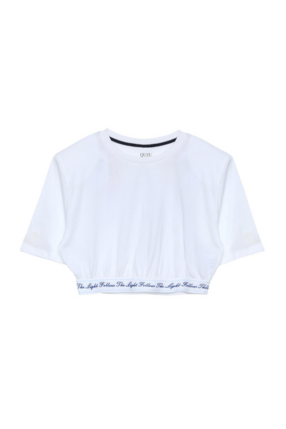 Short-Sleeve T-Shirt with Elastic Waist Detail, Ecru