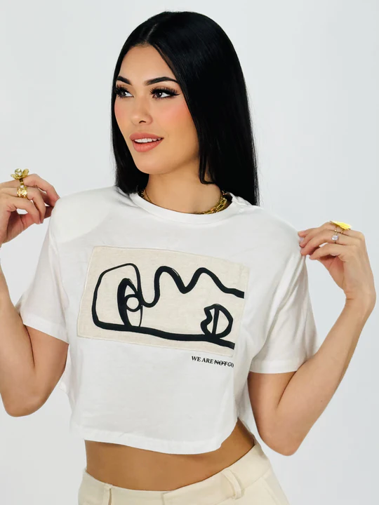 Cropped Off-White Printed T-Shirt