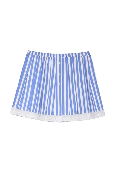 Embroidered Detail Pleated Skirt Blue