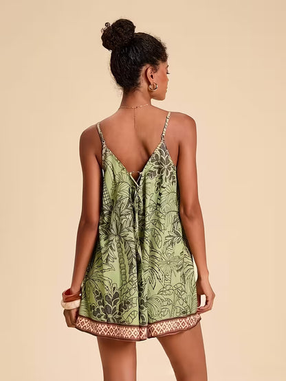 Women'S Tropical Style Printed Casual Jumpsuit, Suitable for Vacation Wear