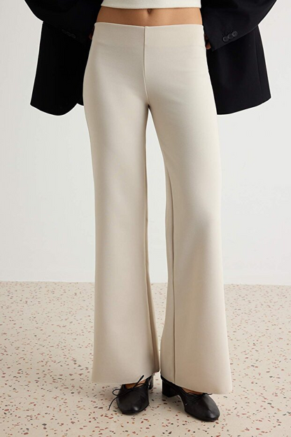 Stone Stretchy and Body-Hugging Fabric Flare Bell Leg Knitted Trousers