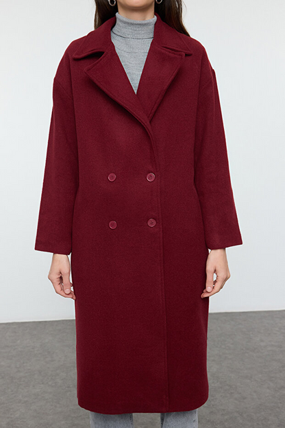 Burgundy Oversize Wide Cut Long Wool Cashmere Coat