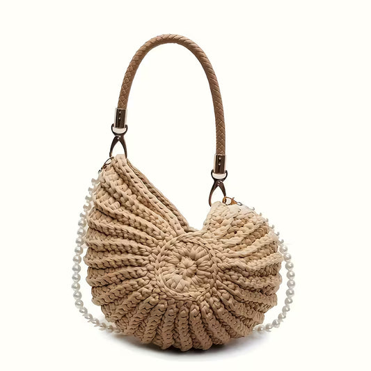Handwoven Shell Tote Bag with Chain Strap