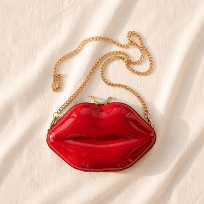 style Bright Red Creative Personality Lip-shaped Bag, a Small Glossy Chain-strap Single-shoulder Crossbody Bag for