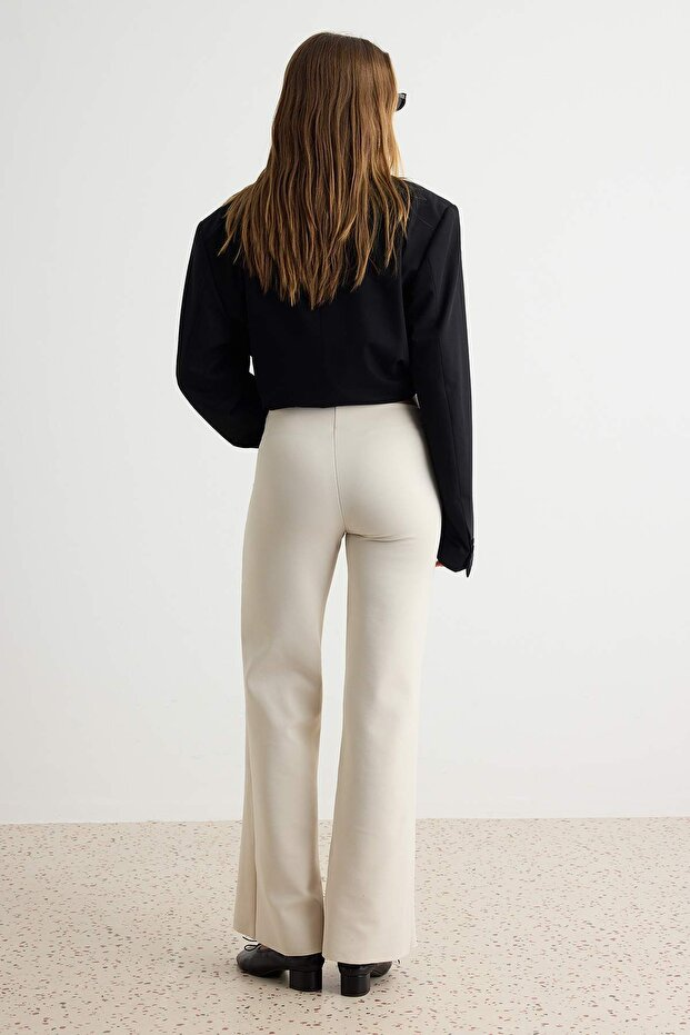 Stone Stretchy and Body-Hugging Fabric Flare Bell Leg Knitted Trousers