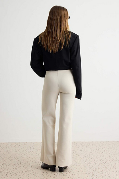 Stone Stretchy and Body-Hugging Fabric Flare Bell Leg Knitted Trousers