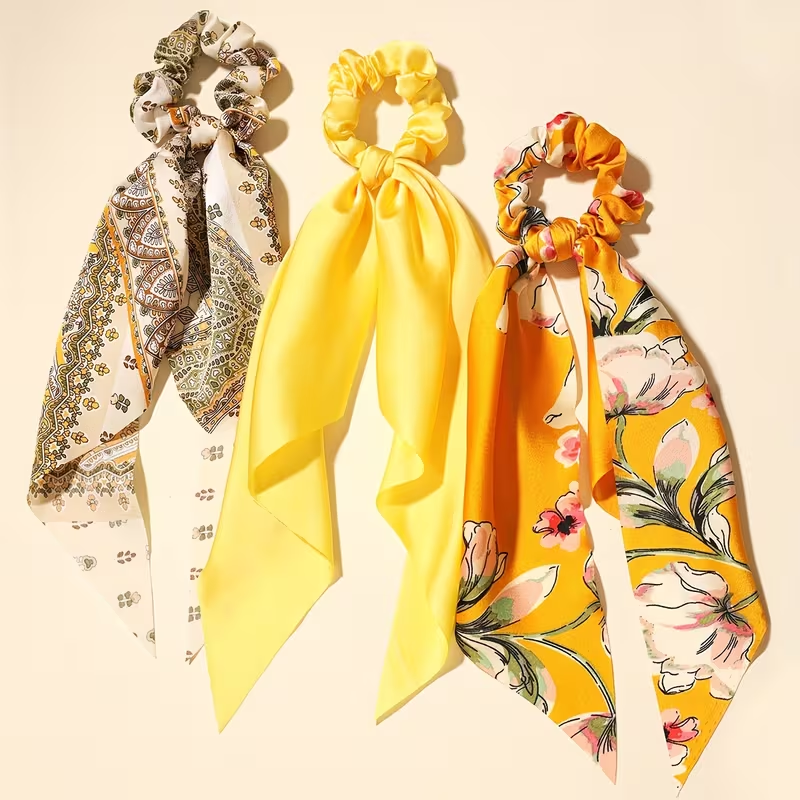 3pcs solid color printed fabric hair ring hair accessory