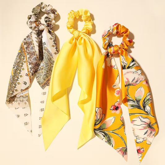3pcs solid color printed fabric hair ring hair accessory