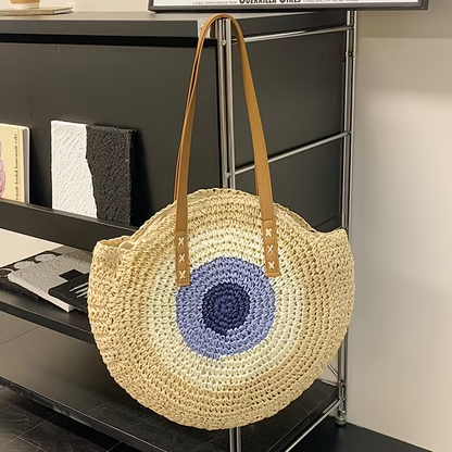 Beige Straw Shoulder Beach Bag