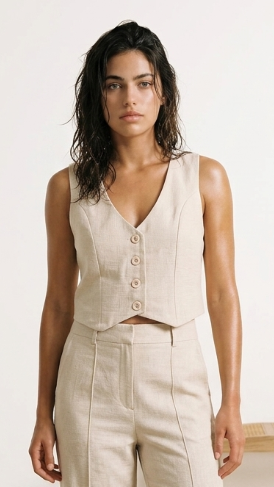 Beige Buttoned Vest