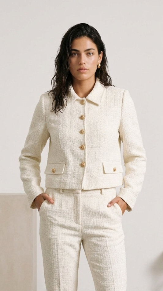 Pattnered Detailed Off-White Blazer